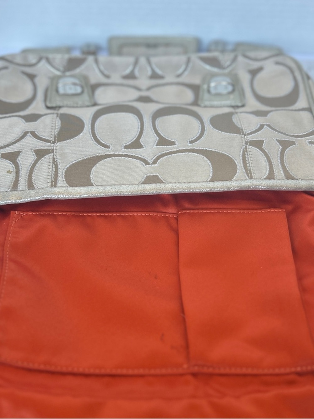 Coach Poppy Signature C Metallic Canvas & Leather Messenger Flap Satchel - Picture 6 of 9